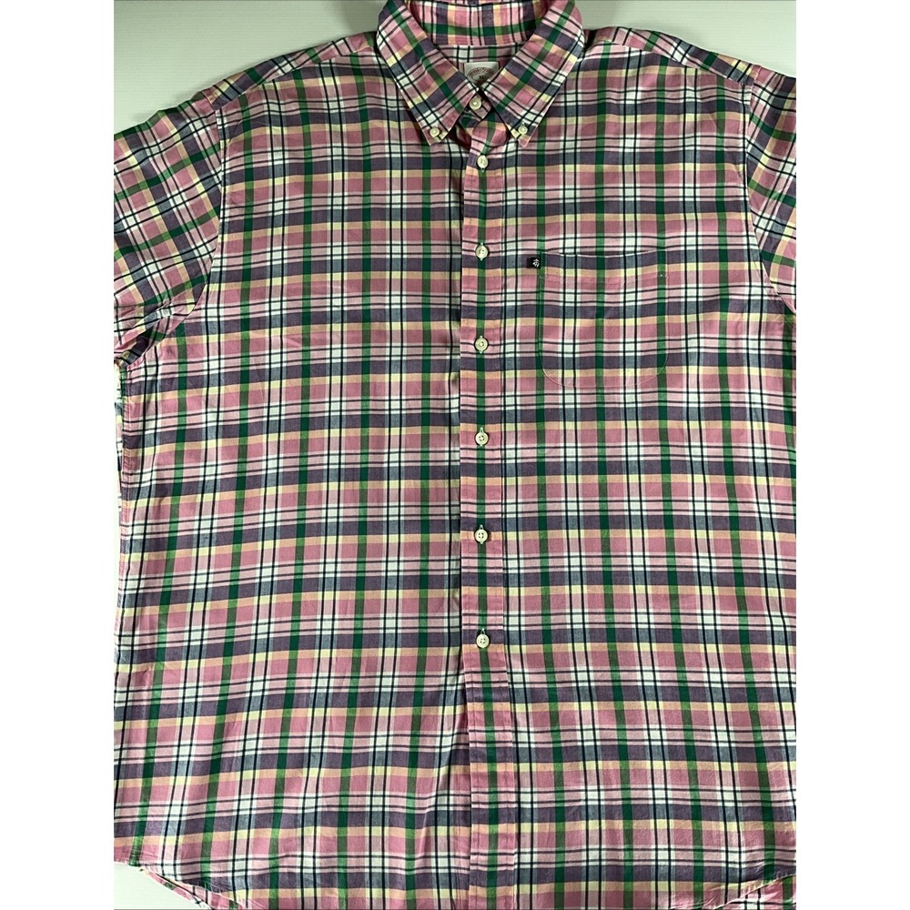 Brooks Brothers 346 Mens XL Pink Green Plaid Cotton Button Down Shirt Preppy